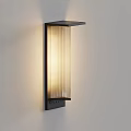 Modern Minimalist Wall Sconce With Black Metal Frame And Striped Glass Shade For Soft Lighting
