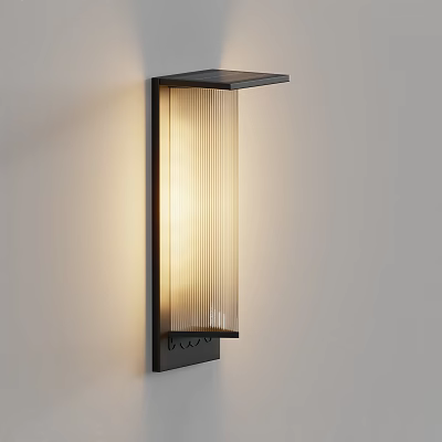 Modern Minimalist Wall Sconce With Black Metal Frame And Striped Glass Shade For Soft Lighting 3d model