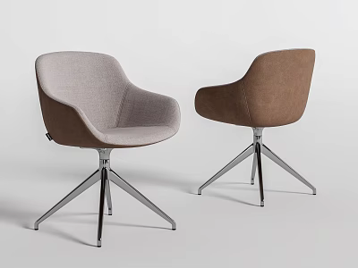 Modern Office Chairs with Light Gray and Brown Upholstery Metal Star Base 3d model