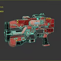 Futuristic Red Sci Fi Weapon With Mechanical Details Yellow Stripes And Glowing Elements 3d model