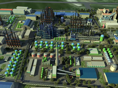 Large Scale Industrial Plant With Multiple Facilities Storage Tanks And Pipeline Structures Layout 3d model