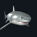 Great White Shark With Gray And White Body Swimming In Dark Background