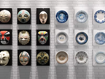 New Chinese style pendant facial makeup blue and white porcelain plate pendant combination 3d model