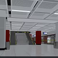 Modern Subway Station Interior With Red Pillars Staircase Escalators And Direction Signs