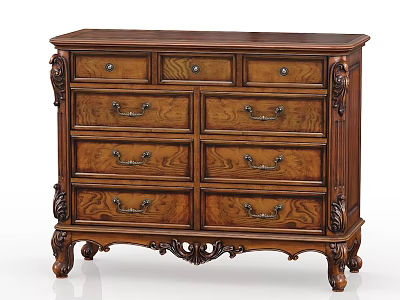 Classic Wooden Dresser with Carved Details Multiple Drawers and Ornate Legs 3d model
