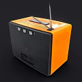 Classic Vintage Orange Retro Television with Antenna in Black Background