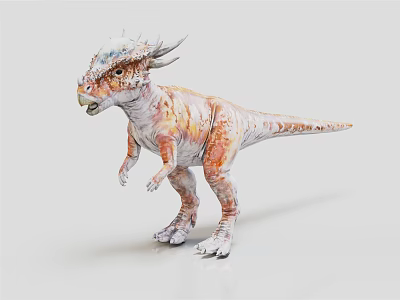 Colorful Horned Dinosaur With White Orange Red Skin In Standing Pose Realistic 3d model