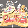 Fairy Tale Amusement Park Scene With Ferris Wheel Hot Air Balloons And Pink Buildings