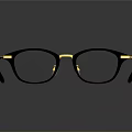 Modern Stylish Sleek Black Frame Eyeglasses With Gold Accents And Reflective Finish