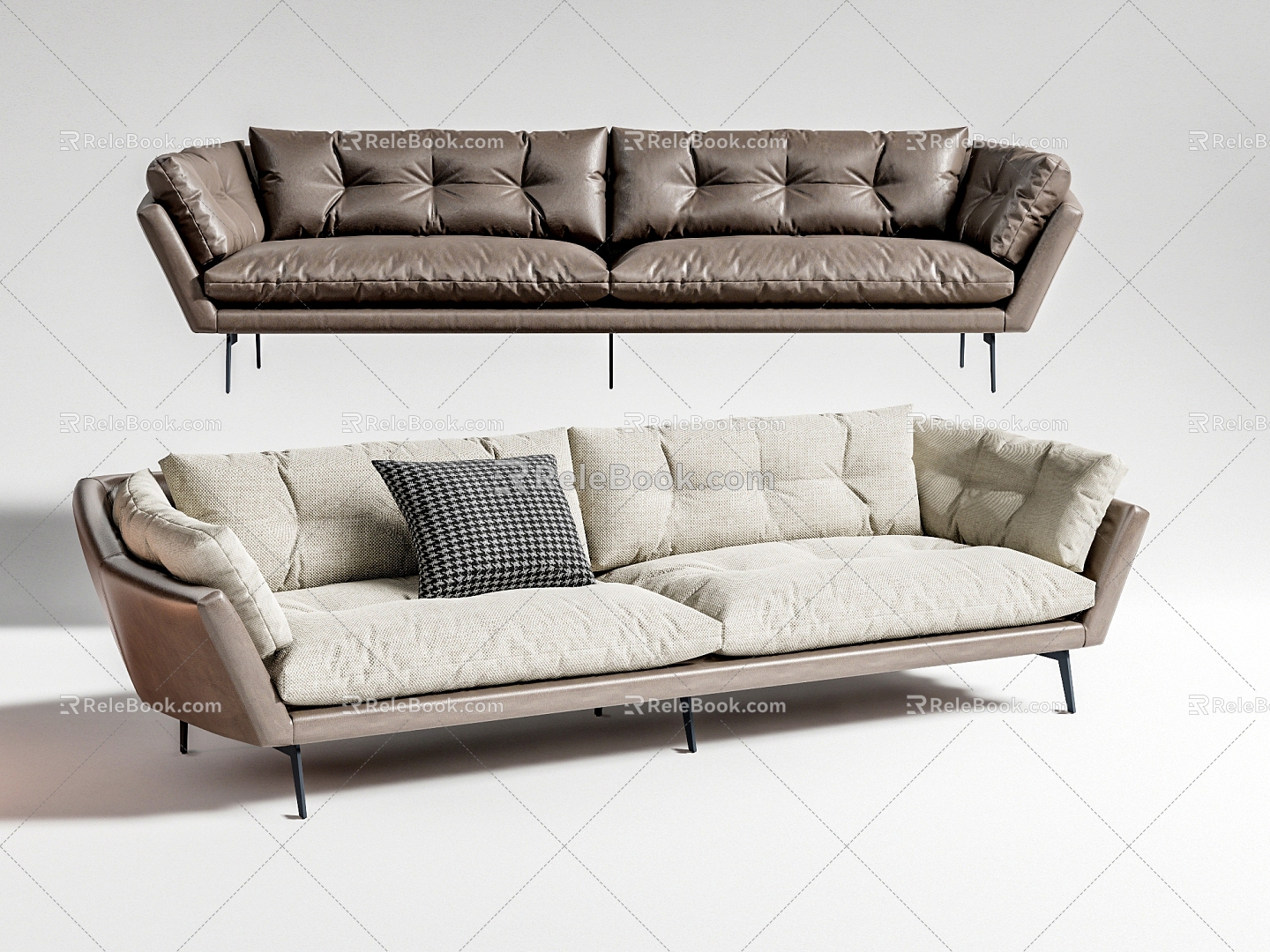 Leather Sofa Double Sofa 3d model