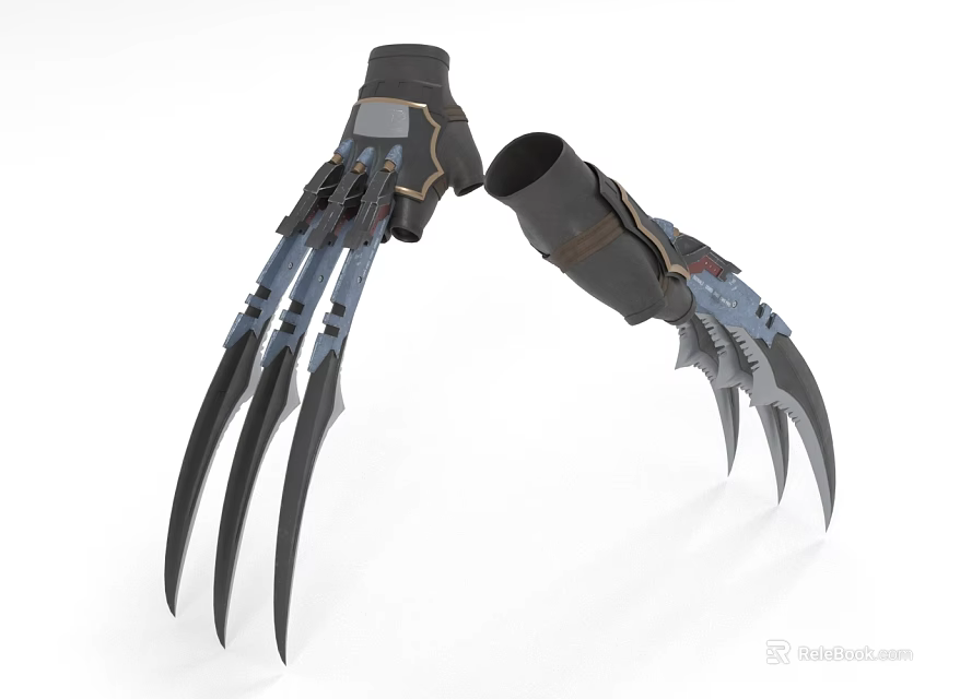 Metallic Hand Claw Weapon With Sharp Blades And Armored Design 3d model 
