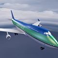 Blue and Green Passenger Airplane Flying Under Blue Sky With Blue Wings and White Clouds