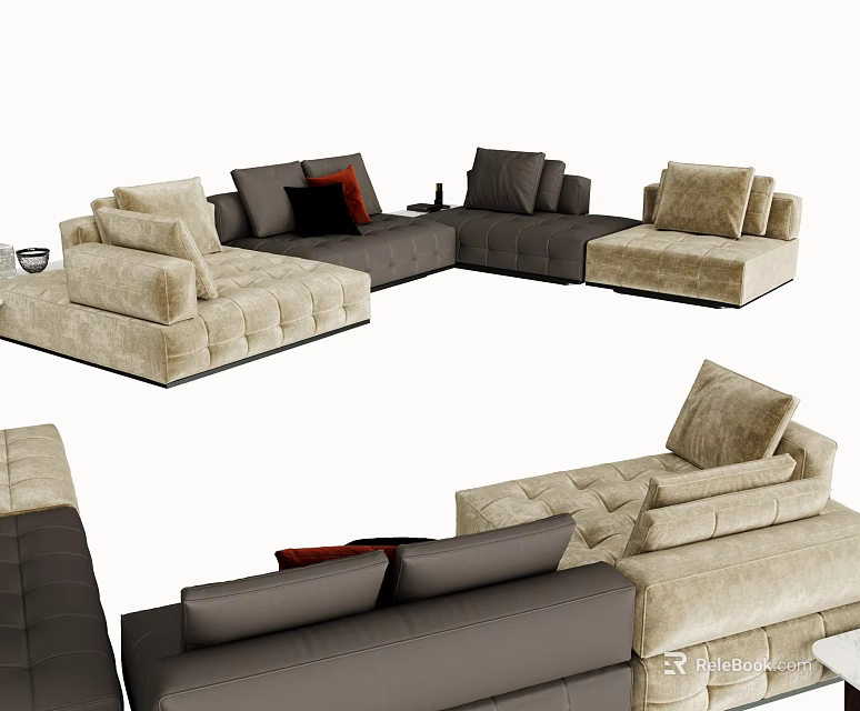 Modern Sectional Sofa With Beige Dark Gray Cushions Modular Comfortable Design 3d model