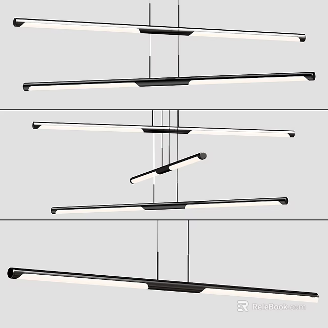 Modern Linear Pendant Light Design With Sleek Black Metal Frame And LED Illumination For Living Room 3d model 