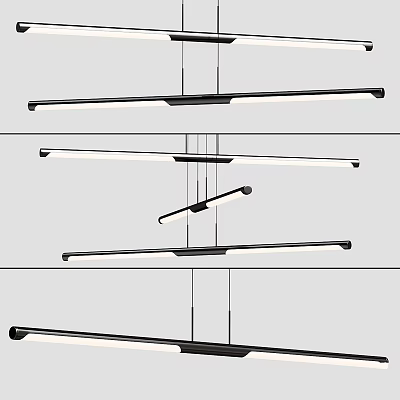 Modern Linear Pendant Light Design With Sleek Black Metal Frame And LED Illumination For Living Room 3d model