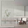 Various Grid Partition Designs For Modern Interior With Chairs And Plants 3d model