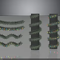 Festive Decorative Column Furniture Design With Spiral Green Garland And Colorful Lights