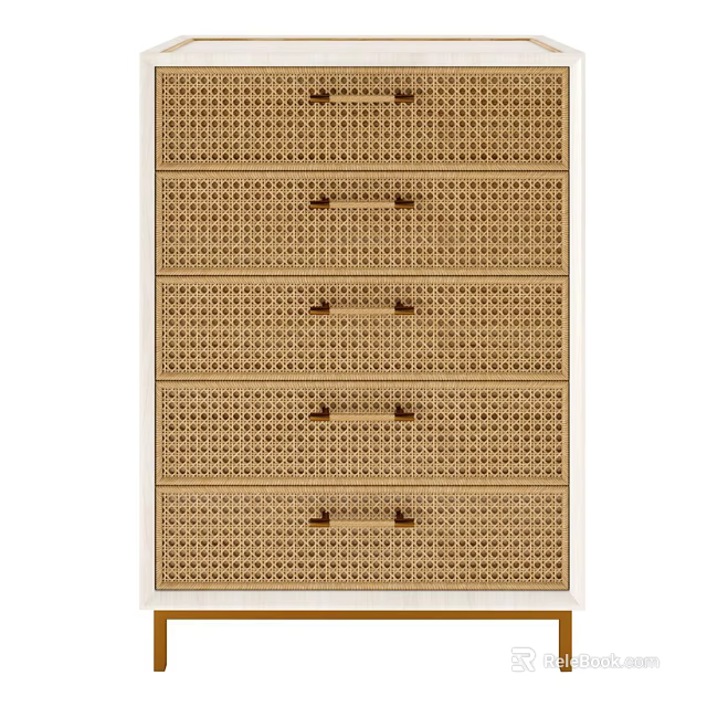 Modern Chest of Drawers with Woven Drawer Fronts and Light Wood Finish Design 3d model 