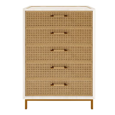 Modern Chest of Drawers with Woven Drawer Fronts and Light Wood Finish Design 3d model