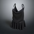 Stylish Black Sleeveless V Neck Dress With Pleated Skirt And Beaded Belt