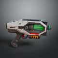 Futuristic Sci Fi Weapon With White Gray Body Green Energy Core And Mechanical Details