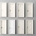 White Hinged Doors With Various Panel Designs Different Styles And Brass Handles 3d model
