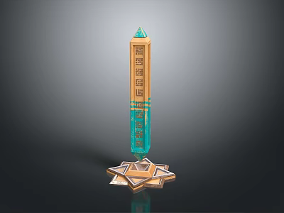 Decorative Green And Gold Obelisk With Carved Patterns And Star Shaped Base 3d model