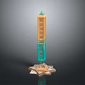 Decorative Green And Gold Obelisk With Carved Patterns And Star Shaped Base 3d model