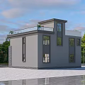 Modern Two Story Detached Villa With Large Windows Spacious Driveway And Green Trees