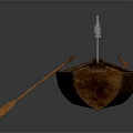 Traditional Wooden Boat With Oar Interior Seats And Natural Wood Planks