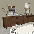 Modern Entryway Cabinet And Side Cabinet With Wooden Finish Decorative Plants And Wall Mirror