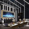 Modern Luxury KTV Lounge Interior With Sofa Coffee Tables And Lighting Design