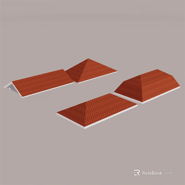 Red Tile Roof Architectural Components With Various Shapes And Structures 3d model