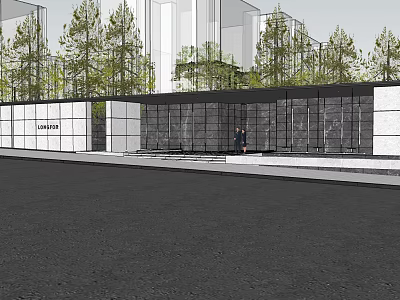 Modern Garden Landscape Featuring Trees Glass Wall And Paved Ground Design 3d model