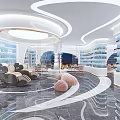 Modern Beauty Hair Salon Interior Design With Curved Ceiling Comfortable Seating And Product Shelves