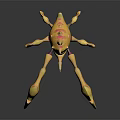 Yellow Spiked Fantasy Creature With Sharp Legs And Horned Head 3d model