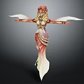 Elegant Fantasy Female Character With White Wings And Flowing Colorful Dress