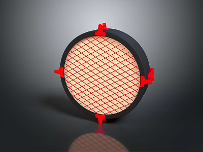 Useful Circular Household Item With Black Rim Red Grid Pattern And Four Red Fasteners 3d model