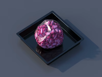 Pink Chunk Food Wrapped in Transparent Plastic on Black Square Tray 3d model