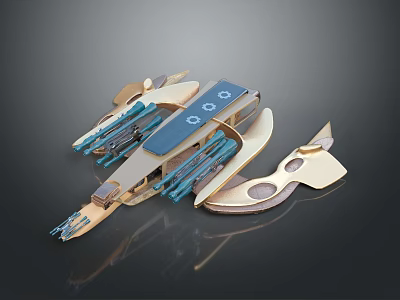 Futuristic Spaceship Model with Advanced Design and Gold Blue Components for Space Exploration 3d model