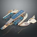 Futuristic Spaceship Model with Advanced Design and Gold Blue Components for Space Exploration