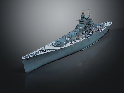 Detailed Grey Battleship With Large Hull Multi Layered Upper Structure Turrets And Radar Antennas 3d model
