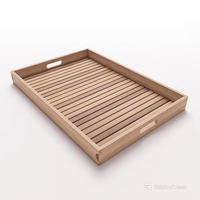 Wooden Tray With Striped Design And Handles For Household Daily Use 3d model 