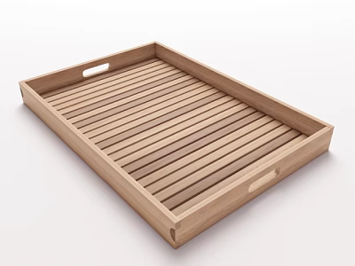 Wooden Tray With Striped Design And Handles For Household Daily Use 3d model