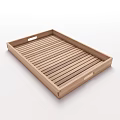 Wooden Tray With Striped Design And Handles For Household Daily Use