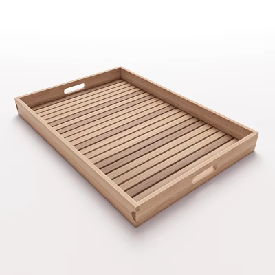 Wooden Tray With Striped Design And Handles For Household Daily Use 3d model