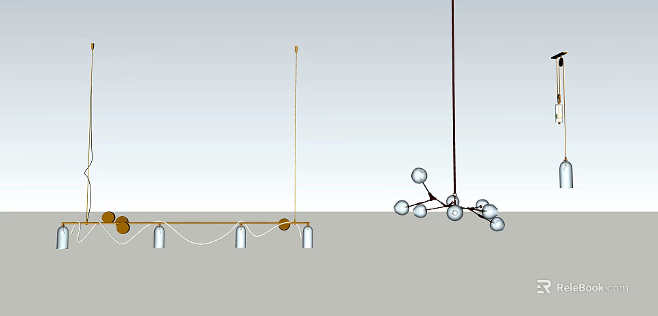 Modern Chandelier Designs With Linear Structure And Branch Like Bulb Arrangements 3d model 