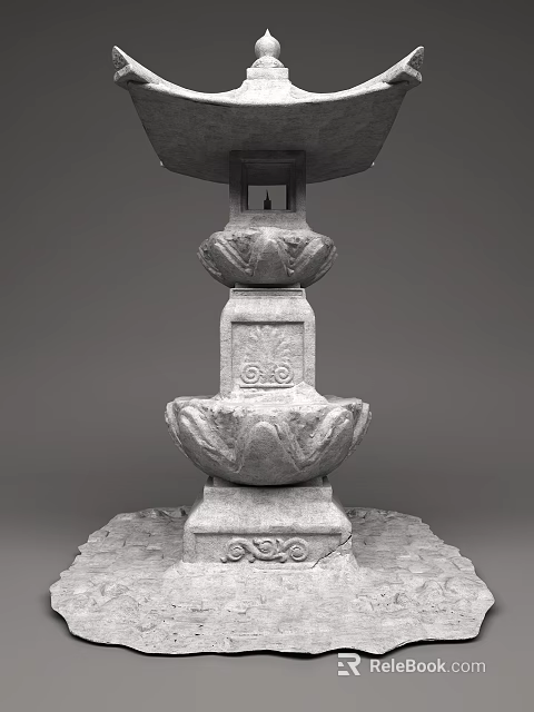 Classic Stone Outdoor Light With Ornate Carved Multi tiered Structure And Base 3d model 