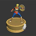 Female Superhero Figurine On Golden Base With Shield Sword And Star Decoration