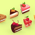 Various Types of Decorated Cakes with Cherry Strawberry Blueberry Toppings and Colorful Layers